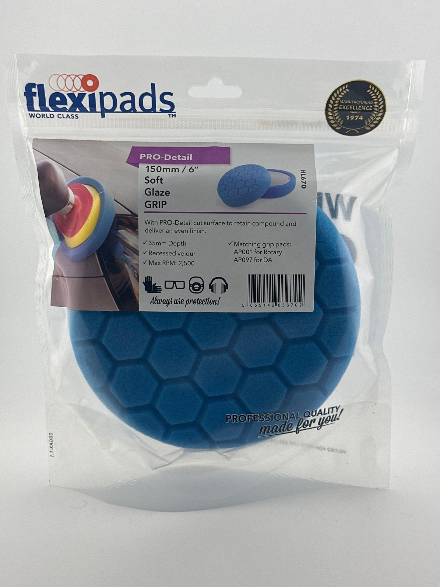 Flexipads - HL670 6" PRO-Detail BLUE Light Clean & Glaze Pad